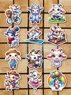 Cute Goat Sticker Pack of 12 Vinyl Stickers Waterproof Die Cut Sticker Set